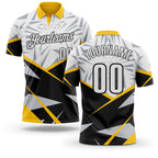 Custom White Black-Yellow Abstract Geometric Performance Polo Shirt