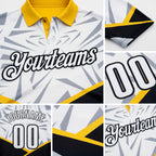 Custom White Black-Yellow Abstract Geometric Performance Polo Shirt detail