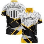 Custom White Black-Yellow Abstract Geometric Performance Polo Shirt photo 1