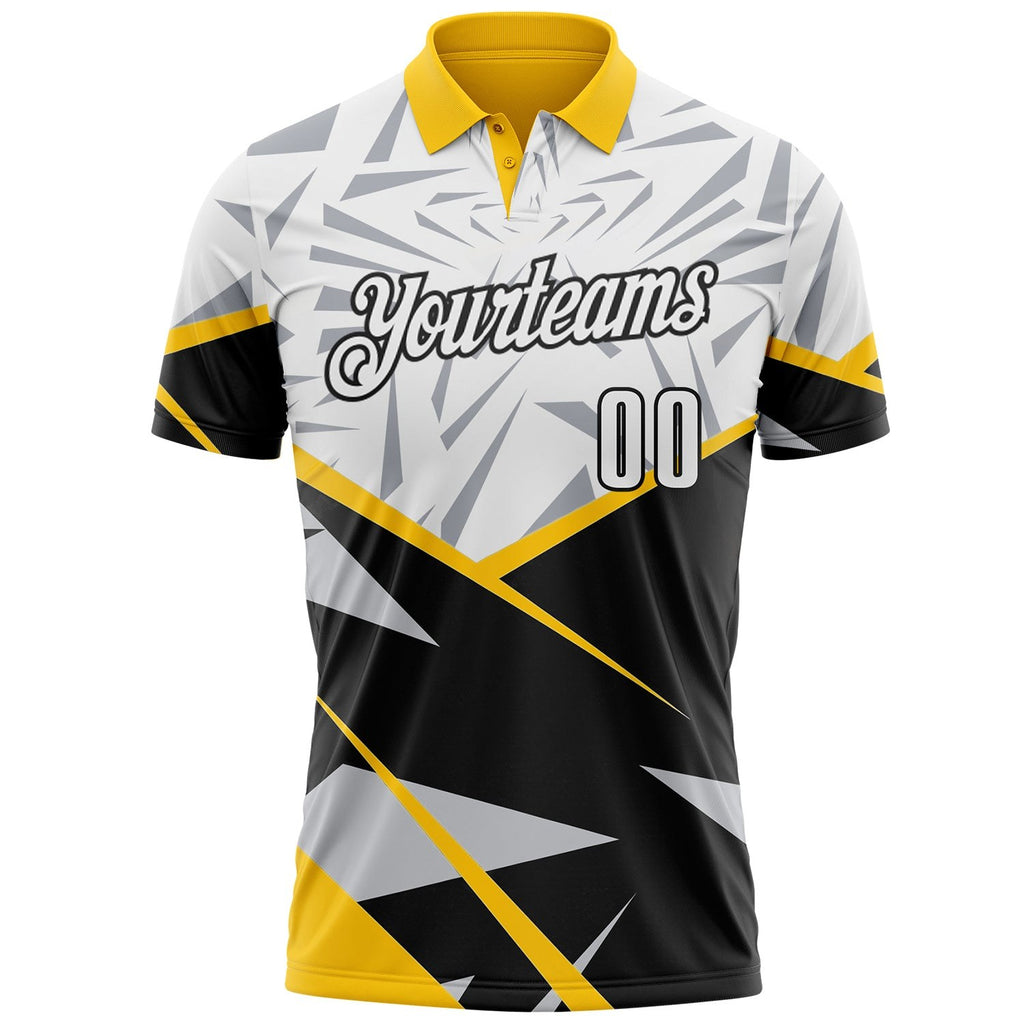 Custom White Black-Yellow Abstract Geometric Performance Polo Shirt photo 2