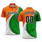 Custom Orange Black Green-White Abstract Geometric Performance Polo Shirt