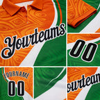 Custom Orange Black Green-White Abstract Geometric Performance Polo Shirt detail