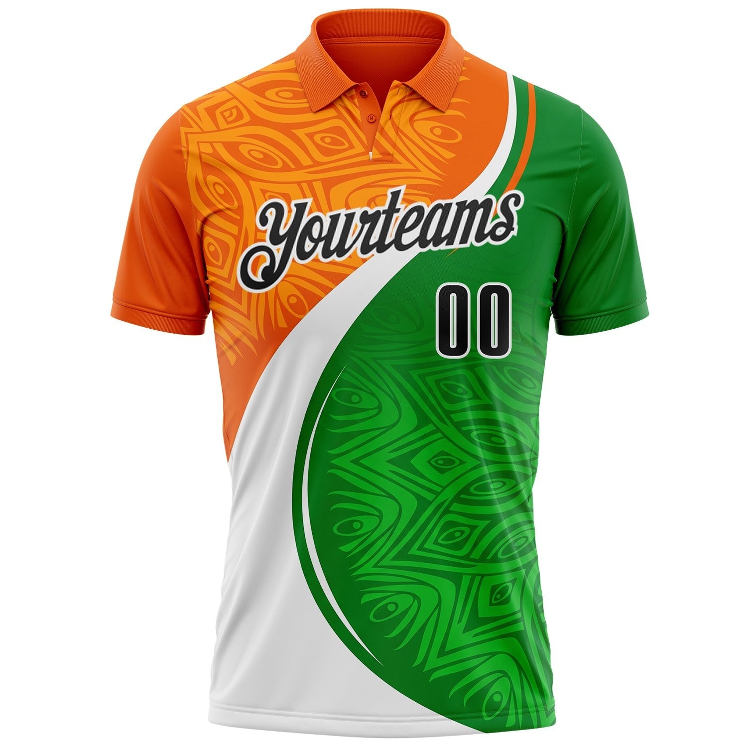 Custom Orange Black Green-White Abstract Geometric Performance Polo Shirt photo 2