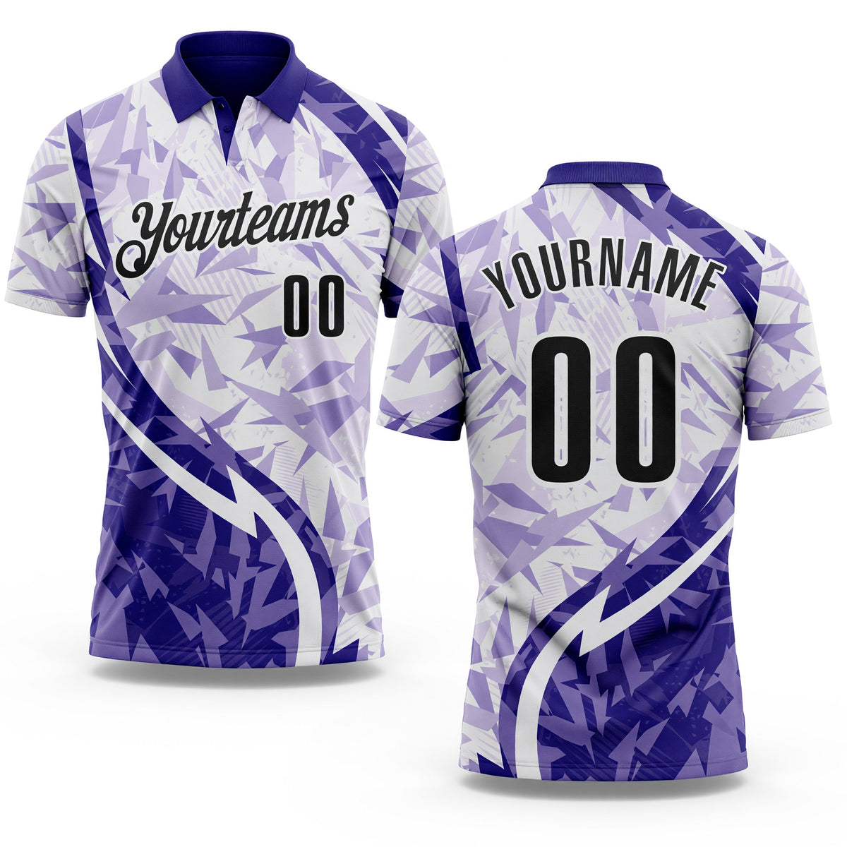 Custom Dark Purple Black-White Abstract Geometric Performance Polo Shirt