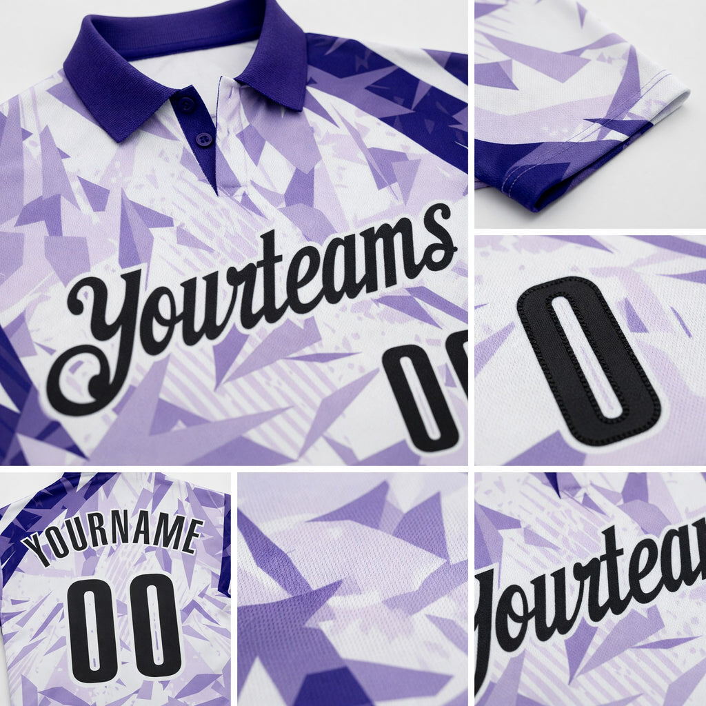 Custom Dark Purple Black-White Abstract Geometric Performance Polo Shirt detail