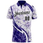 Custom Dark Purple Black-White Abstract Geometric Performance Polo Shirt photo 2