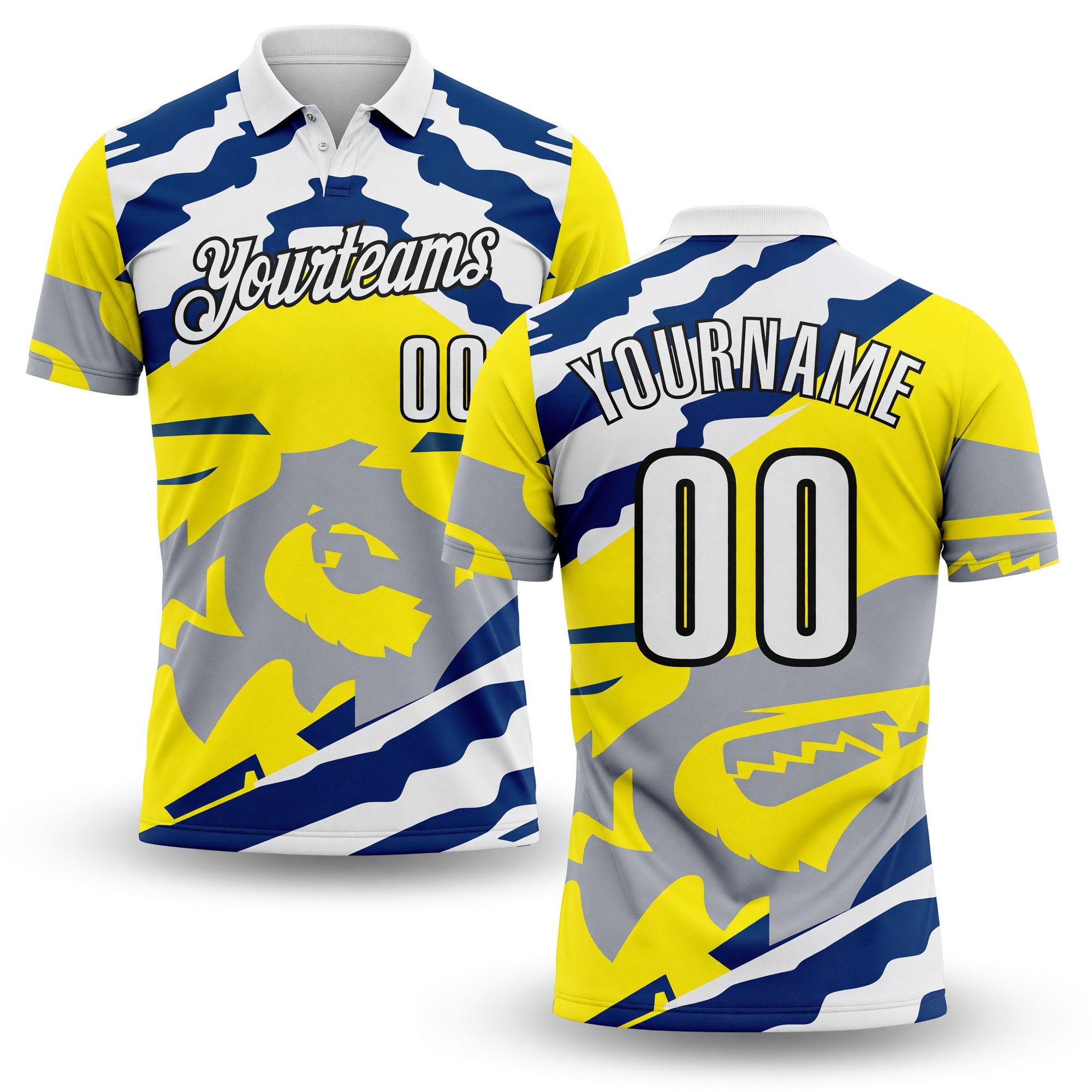 Custom Light Yellow White Blue Gray-Black Abstract Geometric Performance Polo Shirt