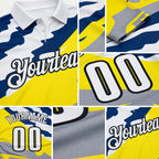 Custom Light Yellow White Blue Gray-Black Abstract Geometric Performance Polo Shirt detail
