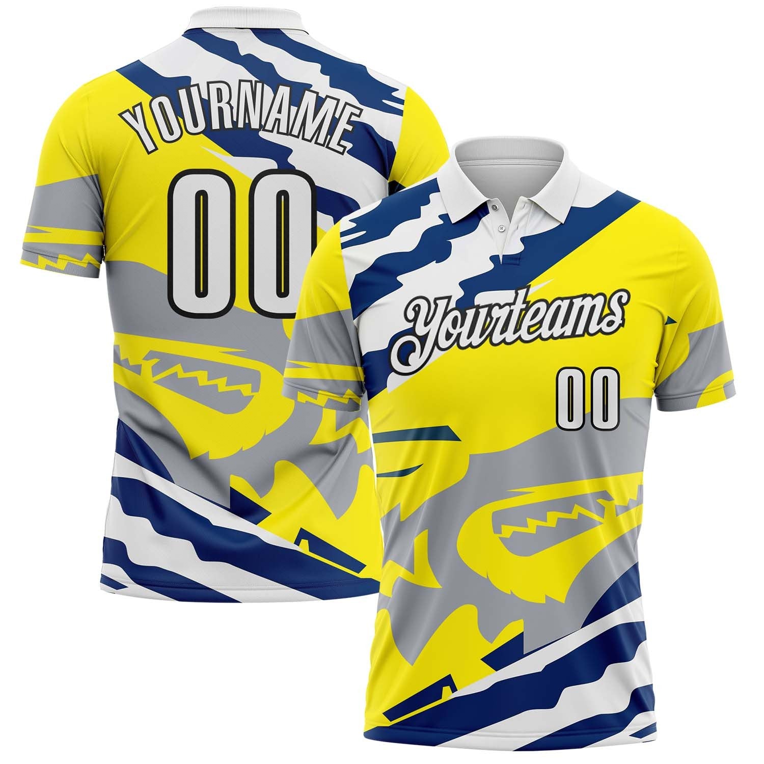 Custom Light Yellow White Blue Gray-Black Abstract Geometric Performance Polo Shirt photo 1