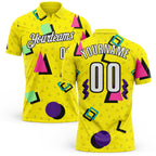 Custom Light Yellow White-Black Abstract Geometric Performance Polo Shirt