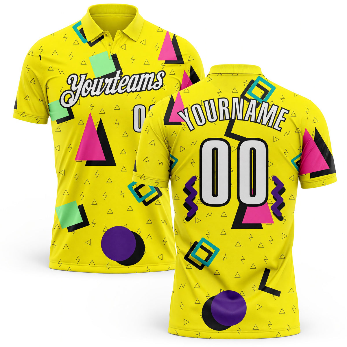 Custom Light Yellow White-Black Abstract Geometric Performance Polo Shirt