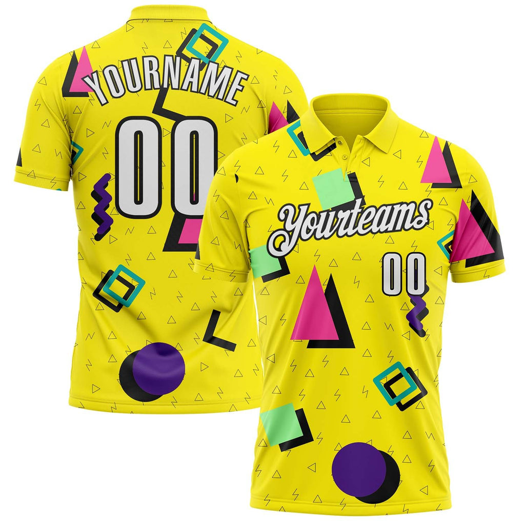 Custom Light Yellow White-Black Abstract Geometric Performance Polo Shirt photo 1