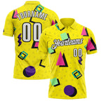 Custom Light Yellow White-Black Abstract Geometric Performance Polo Shirt photo 1