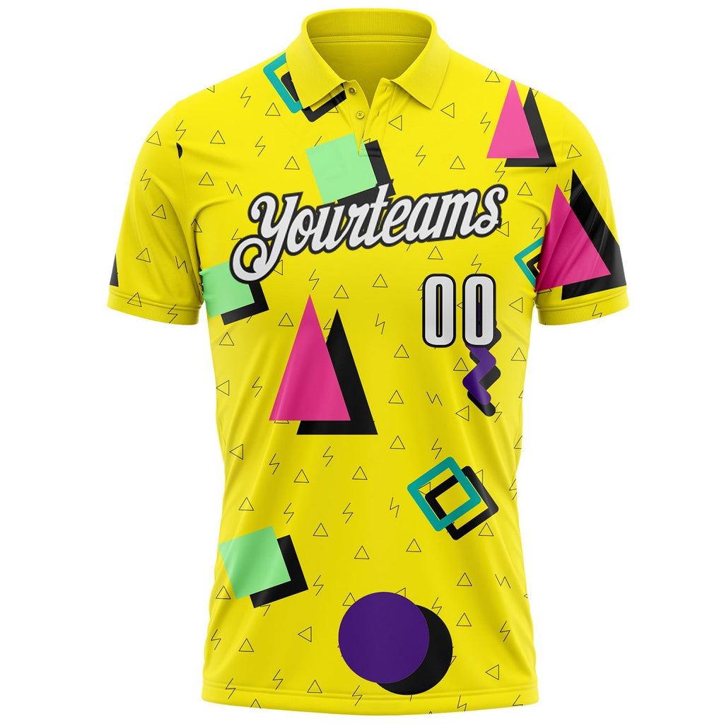 Custom Light Yellow White-Black Abstract Geometric Performance Polo Shirt photo 2