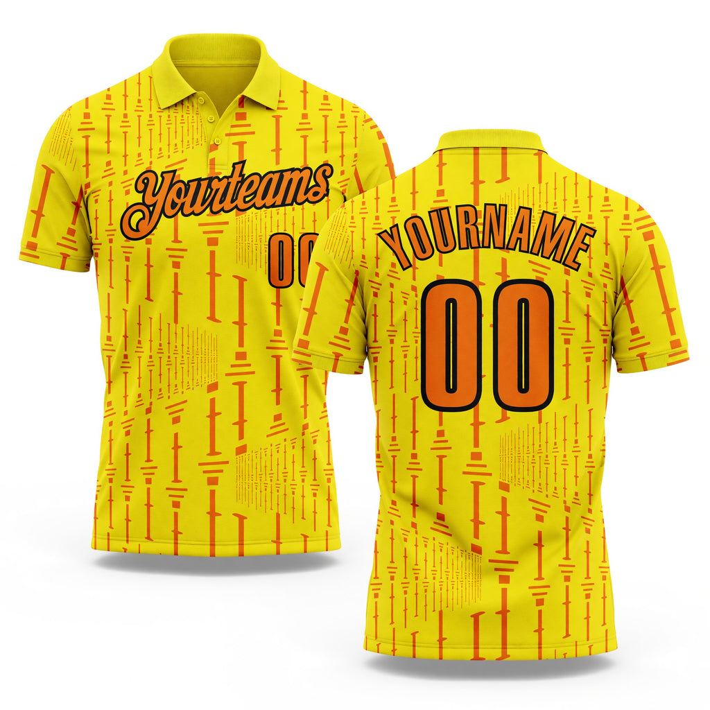 Custom Light Yellow Bay Orange-Black Geometric Line Performance Polo Shirt