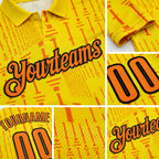 Custom Light Yellow Bay Orange-Black Geometric Line Performance Polo Shirt detail