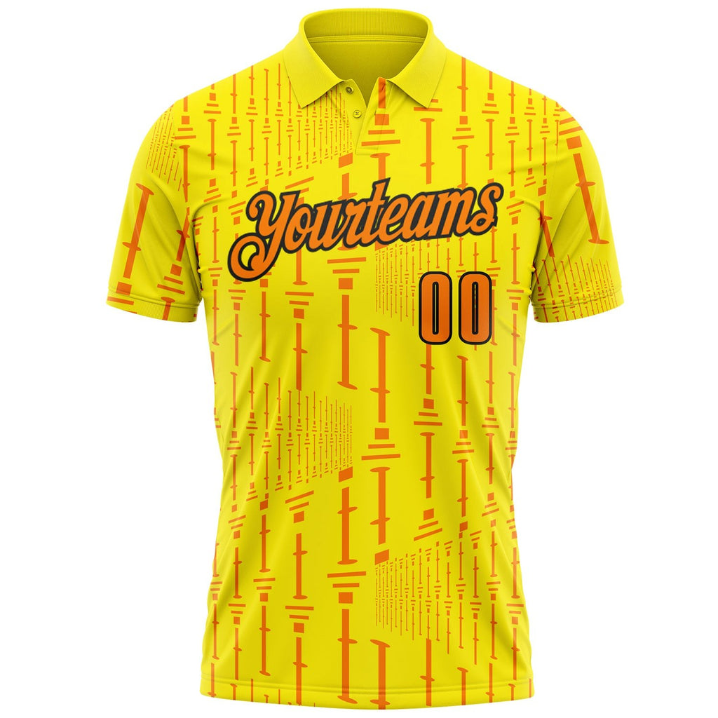 Custom Light Yellow Bay Orange-Black Geometric Line Performance Polo Shirt photo 1