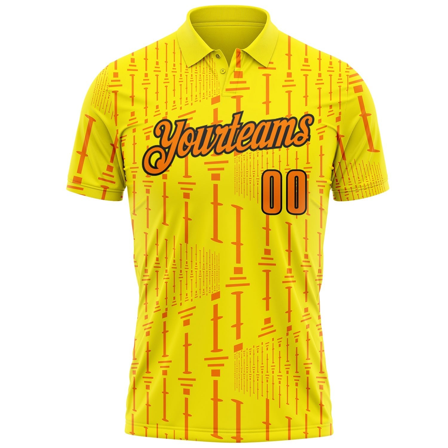 Custom Light Yellow Bay Orange-Black Geometric Line Performance Polo Shirt photo 1
