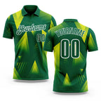 Custom Kelly Green Neon Yellow-White Gradient Geometric Performance Polo Shirt