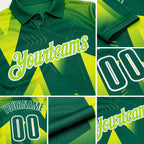 Custom Kelly Green Neon Yellow-White Gradient Geometric Performance Polo Shirt detail