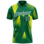 Custom Kelly Green Neon Yellow-White Gradient Geometric Performance Polo Shirt photo 2