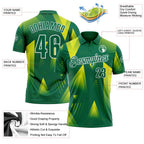 Custom Kelly Green Neon Yellow-White Gradient Geometric Performance Polo Shirt photo 3