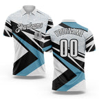 Custom White Shadow Blue-Black Geometric Lines Performance Polo Shirt