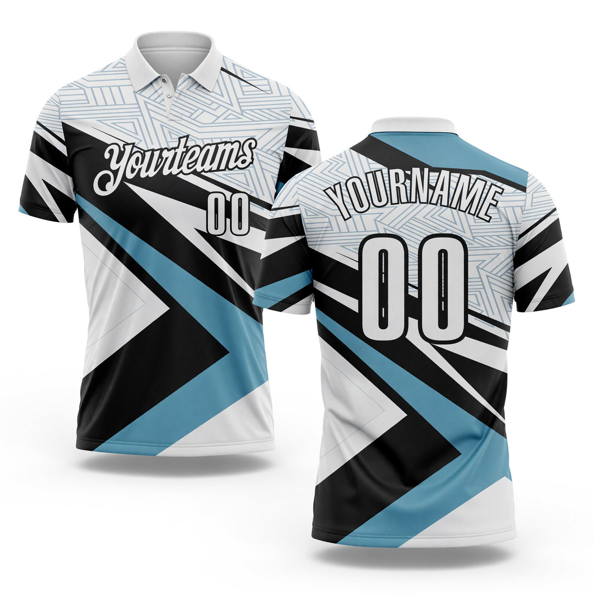 Custom White Shadow Blue-Black Geometric Lines Performance Polo Shirt