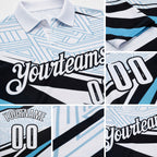 Custom White Shadow Blue-Black Geometric Lines Performance Polo Shirt detail