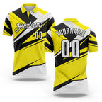Custom Light Yellow White-Black Geometric Lines Performance Polo Shirt