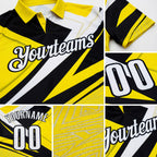 Custom Light Yellow White-Black Geometric Lines Performance Polo Shirt detail