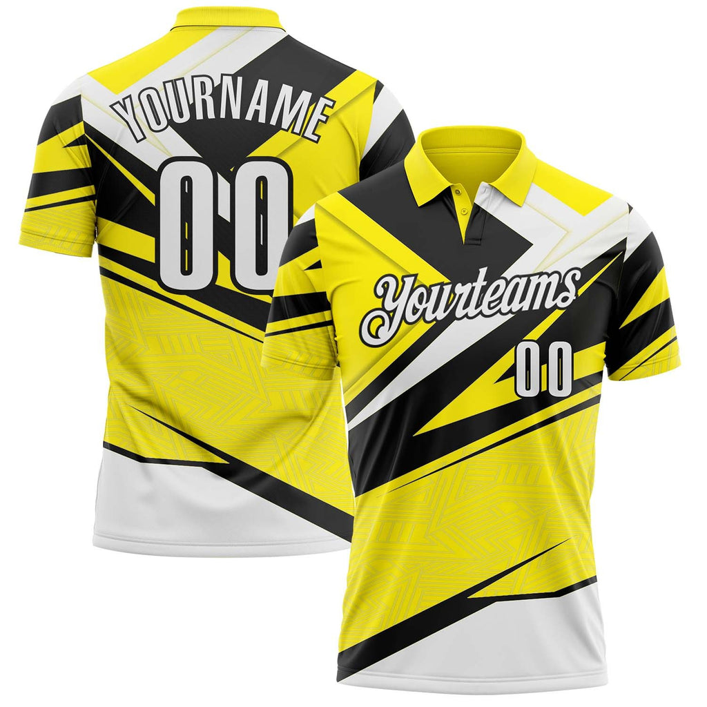 Custom Light Yellow White-Black Geometric Lines Performance Polo Shirt photo 1