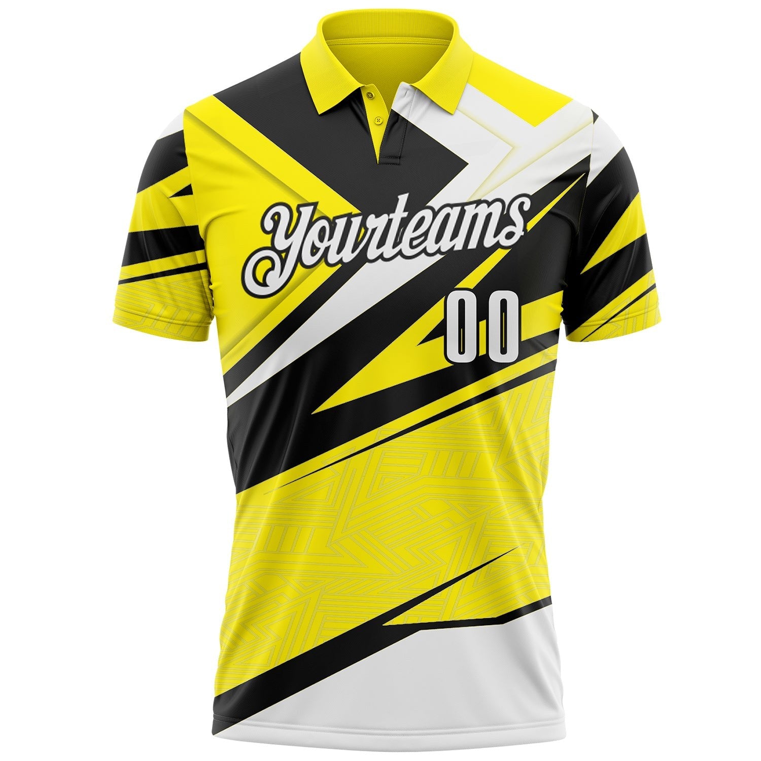 Custom Light Yellow White-Black Geometric Lines Performance Polo Shirt photo 2