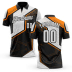 Custom Black White-Bay Orange Tech Geometric Performance Polo Shirt