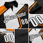 Custom Black White-Bay Orange Tech Geometric Performance Polo Shirt detail