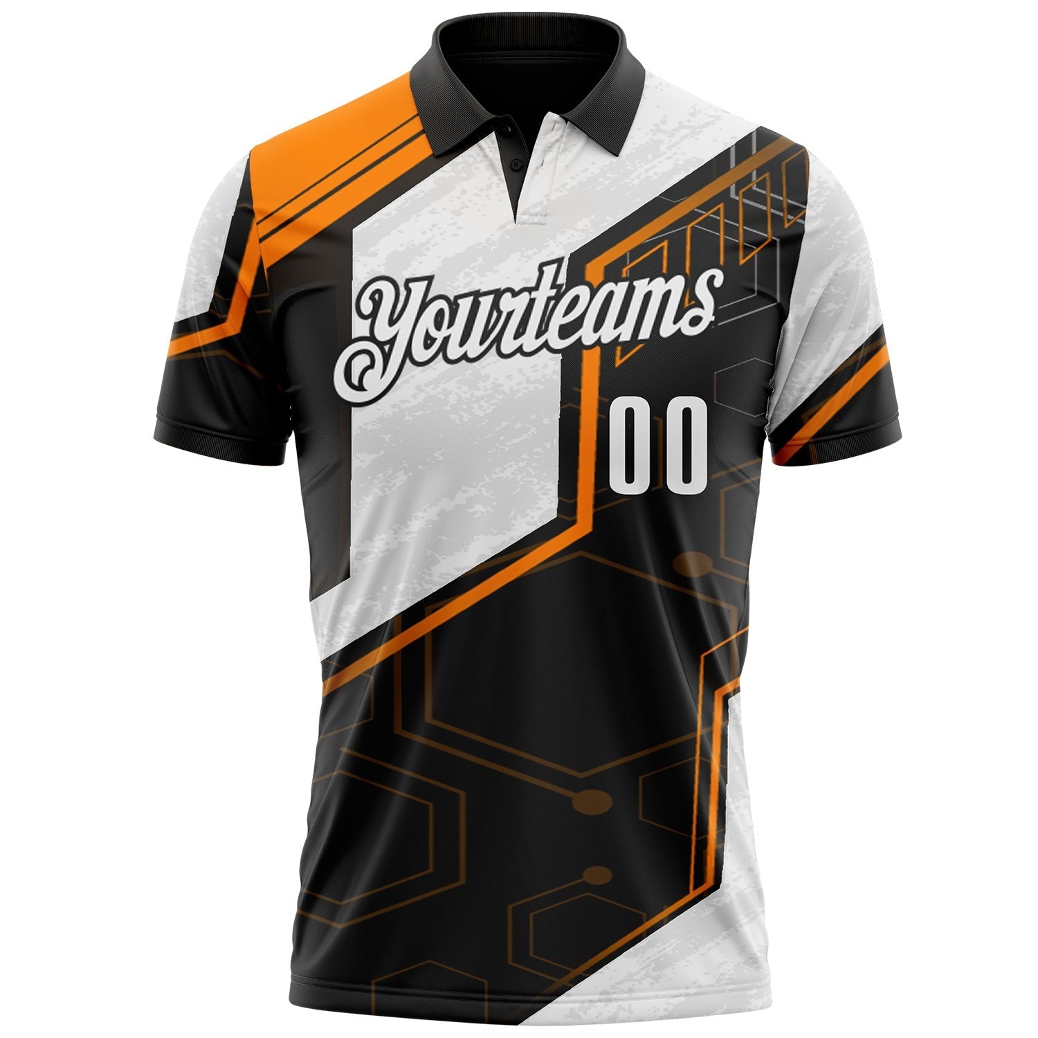 Custom Black White-Bay Orange Tech Geometric Performance Polo Shirt photo 2