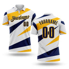 Custom White Navy-Gold Geometric Lines Performance Polo Shirt