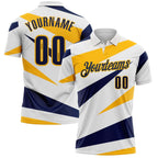 Custom White Navy-Gold Geometric Lines Performance Polo Shirt photo 1