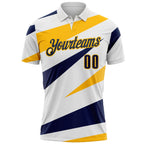 Custom White Navy-Gold Geometric Lines Performance Polo Shirt photo 2