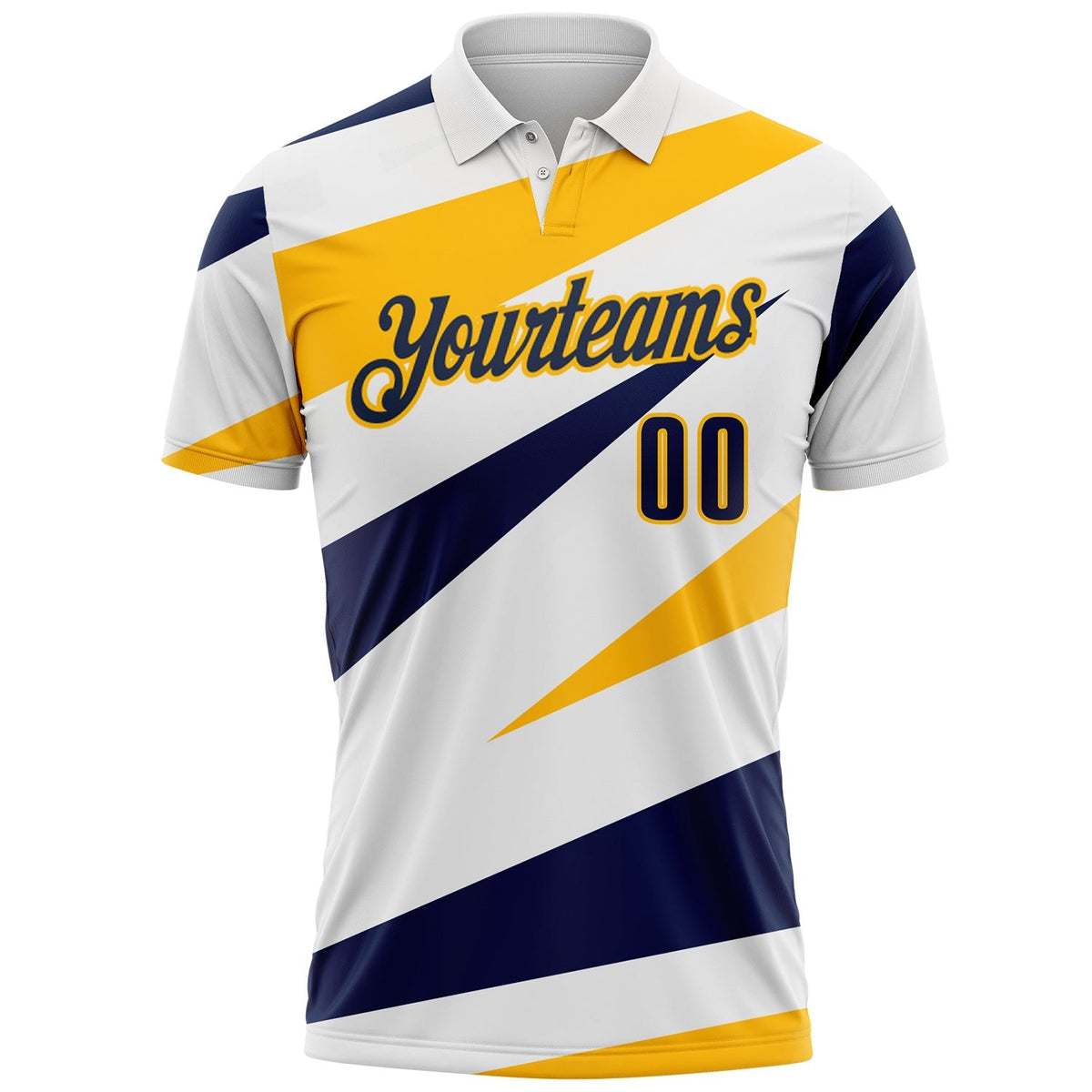Custom White Navy-Gold Geometric Lines Performance Polo Shirt photo 2