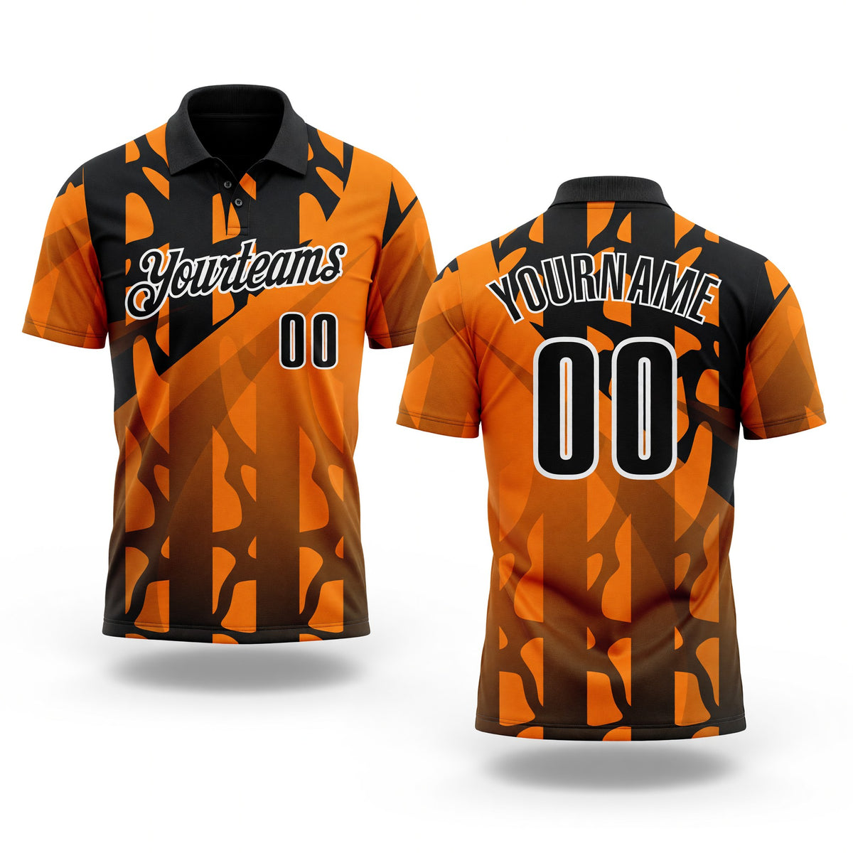 Custom Black Bay Orange-White Gradient Geometric Performance Polo Shirt