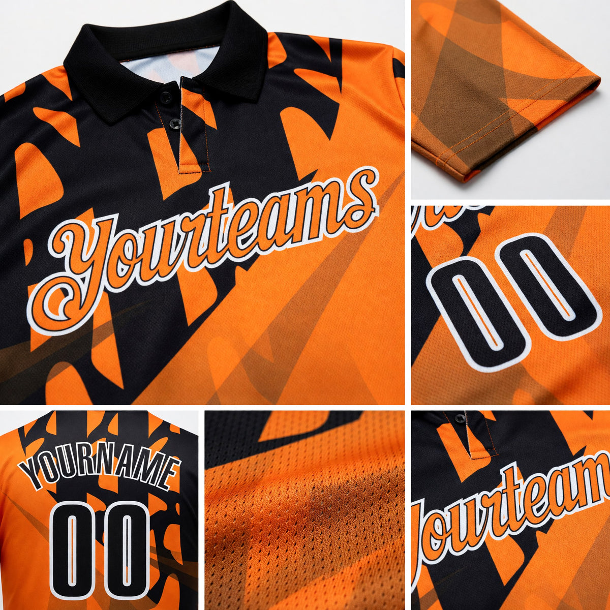 Custom Black Bay Orange-White Gradient Geometric Performance Polo Shirt detail
