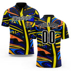 Custom Black Yellow Blue Orange-White Abstract Geometric Graffiti Performance Polo Shirt