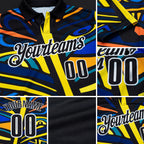 Custom Black Yellow Blue Orange-White Abstract Geometric Graffiti Performance Polo Shirt detail