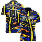 Custom Black Yellow Blue Orange-White Abstract Geometric Graffiti Performance Polo Shirt photo 1