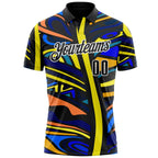 Custom Black Yellow Blue Orange-White Abstract Geometric Graffiti Performance Polo Shirt photo 2
