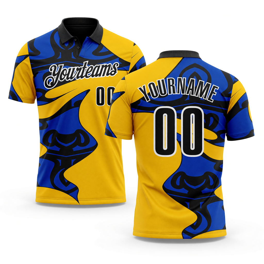 Custom Yellow Black Thunder Blue-White Abstract Geometric Performance Polo Shirt