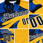 Custom Yellow Black Thunder Blue-White Abstract Geometric Performance Polo Shirt detail