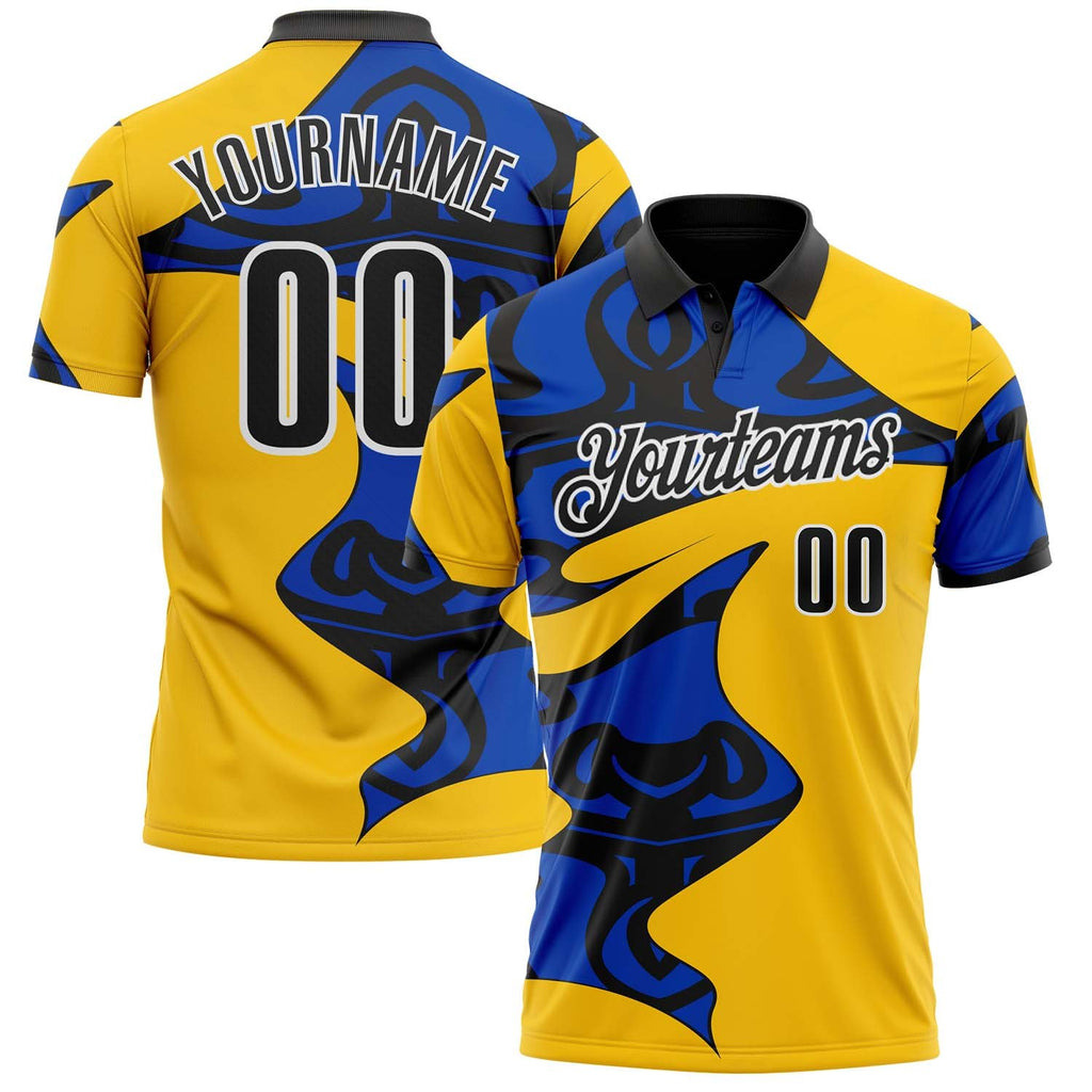 Custom Yellow Black Thunder Blue-White Abstract Geometric Performance Polo Shirt photo 1