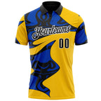 Custom Yellow Black Thunder Blue-White Abstract Geometric Performance Polo Shirt photo 2
